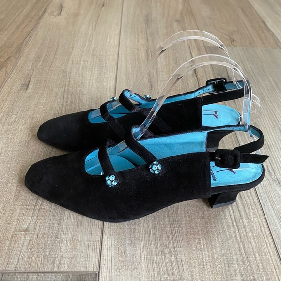 Thierry Rabotin Women's Black Suede Slingback Heels Crystal Embellishments 7.5 - Picture 3 of 15